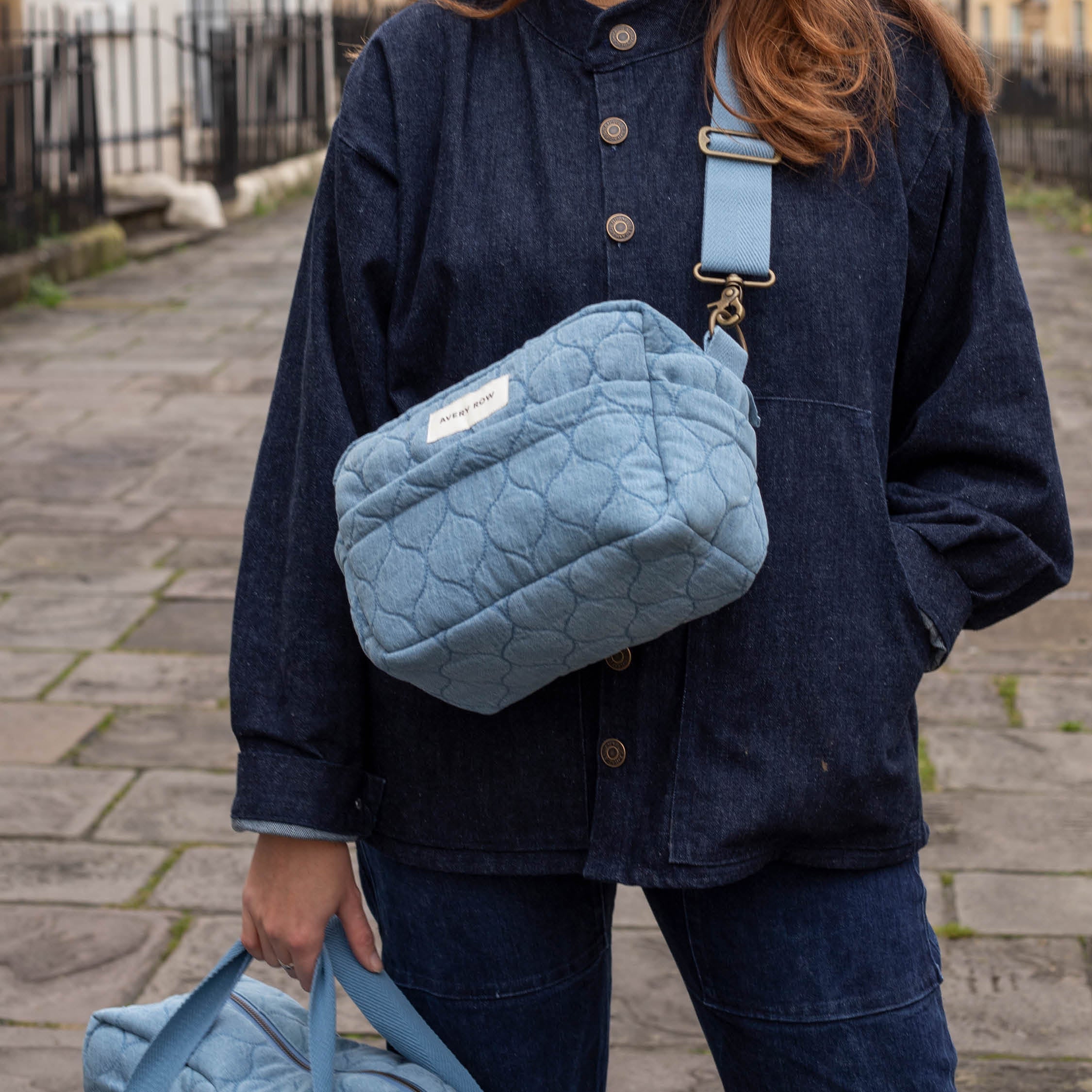 Quilted Cotton Pram Organiser Cross-Body Bag (Denim) - Image 2