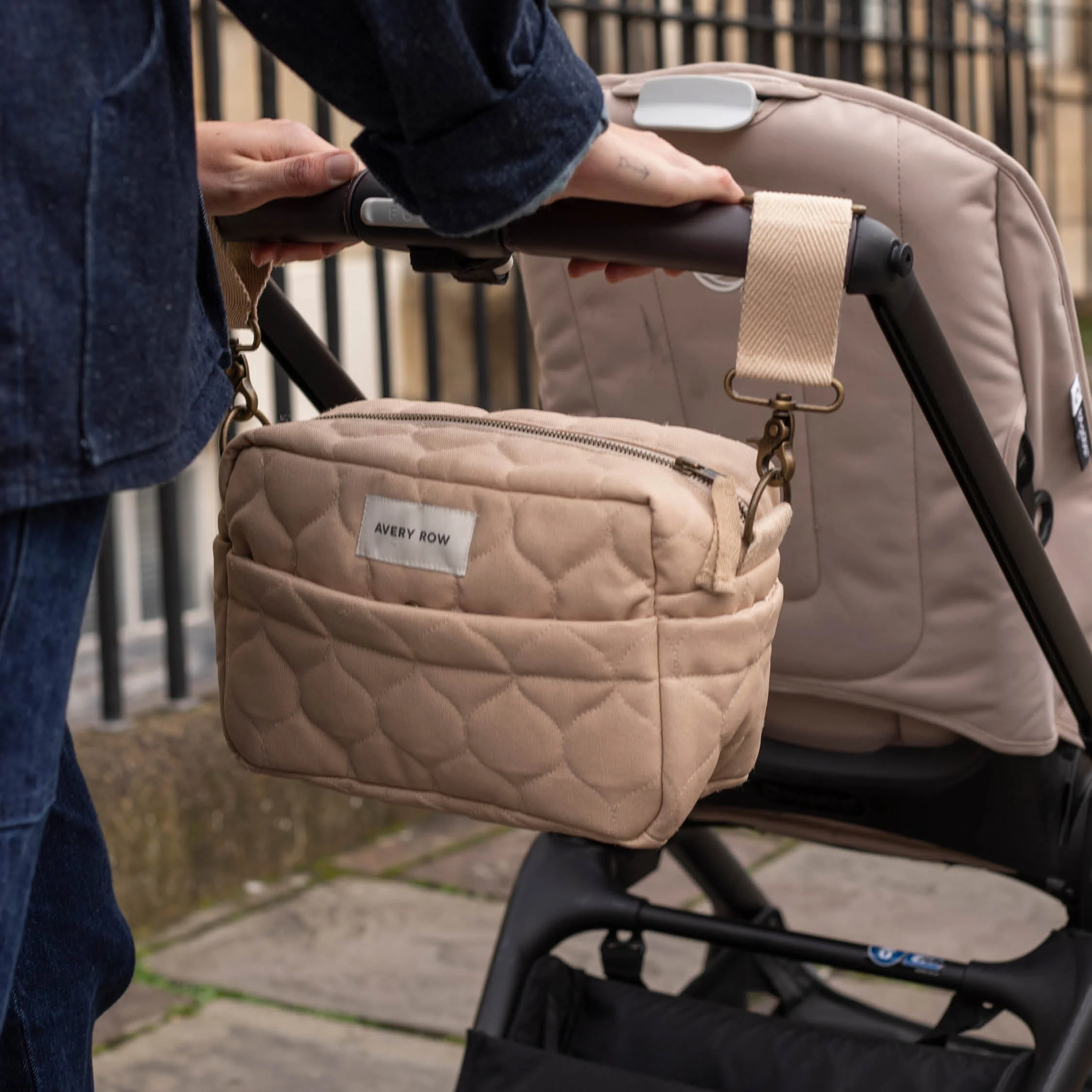 Quilted Cotton Pram Organiser Cross-Body Bag (Natural)