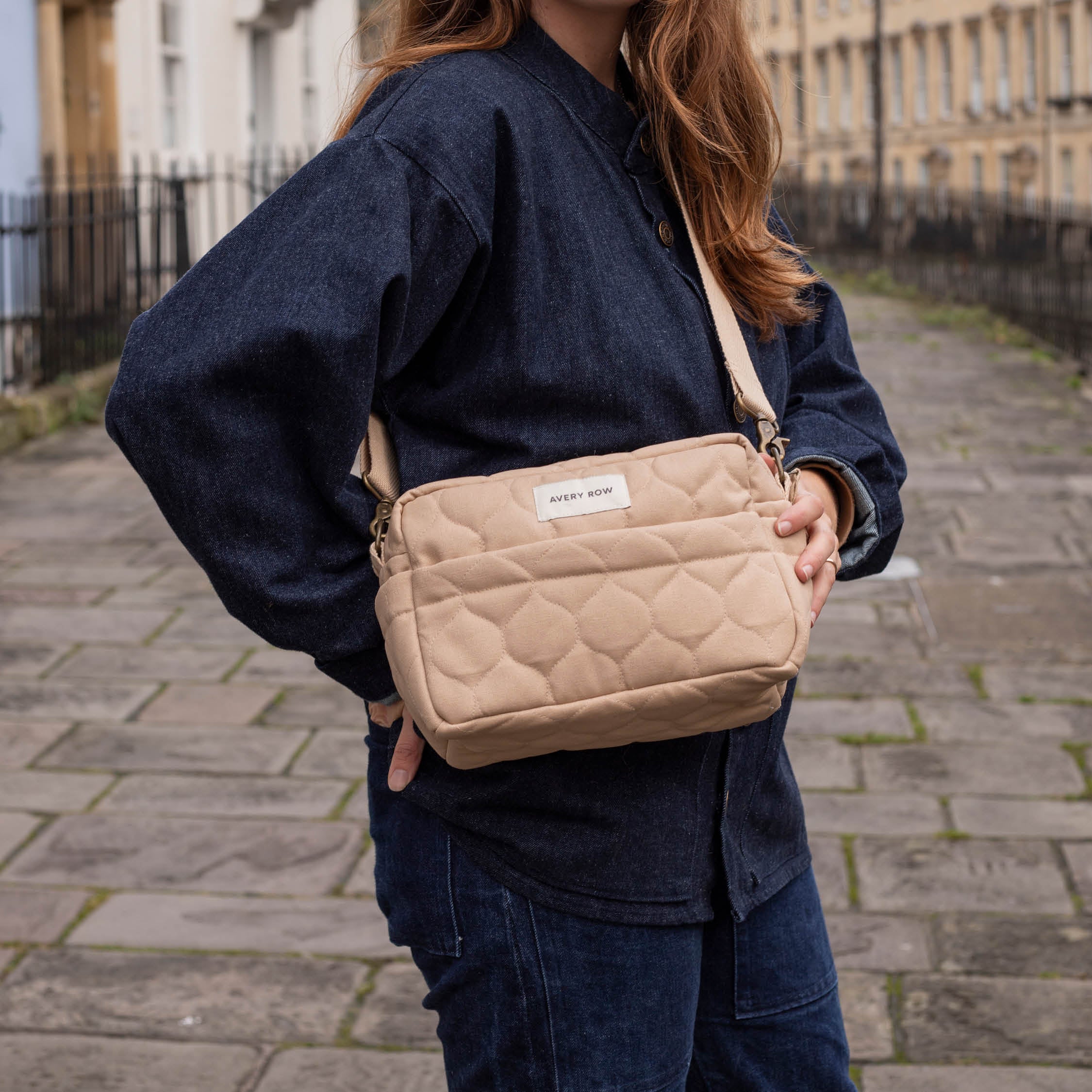 Quilted Cotton Pram Organiser Cross-Body Bag (Natural) - Image 2