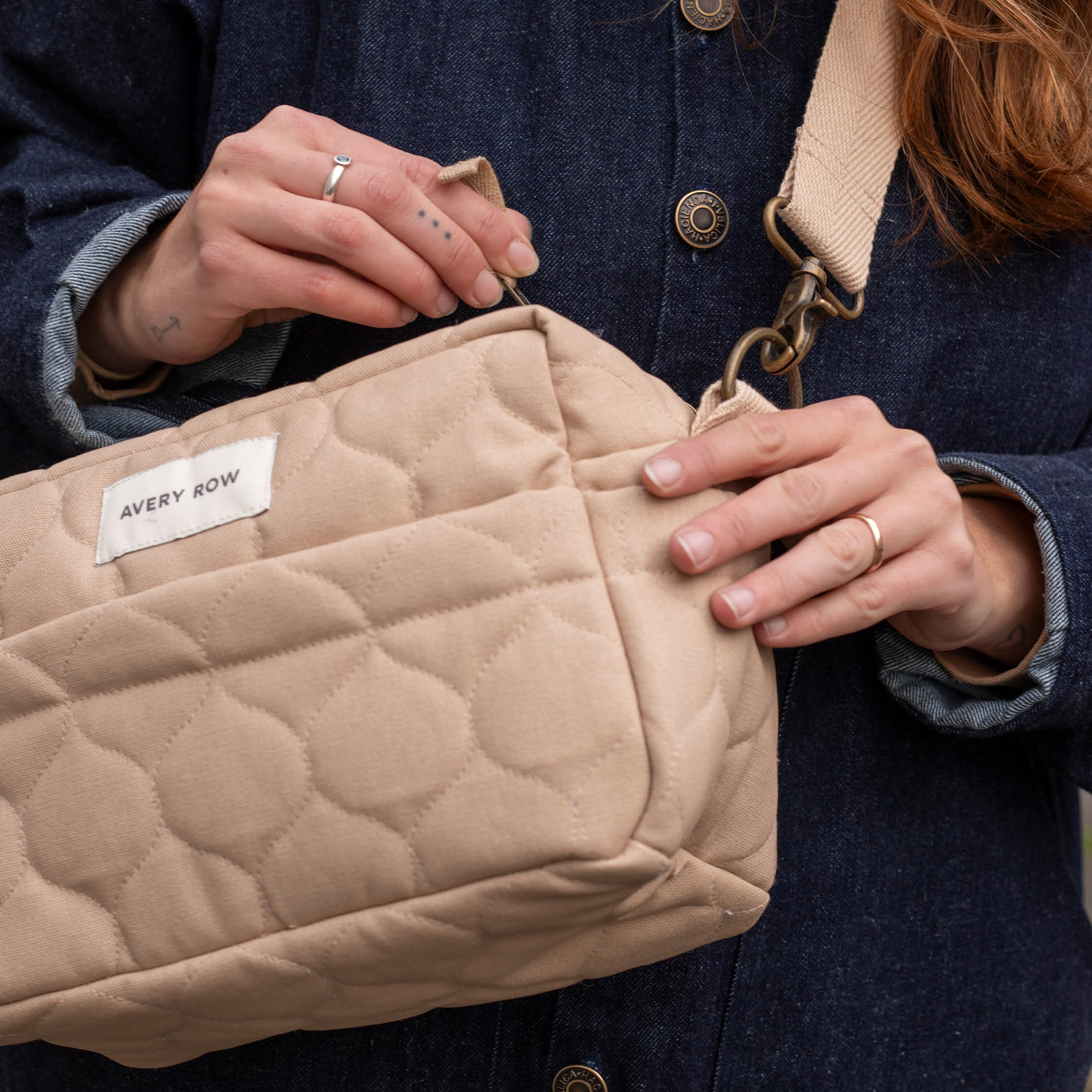 Quilted Cotton Pram Organiser Cross-Body Bag (Natural) - Image 4