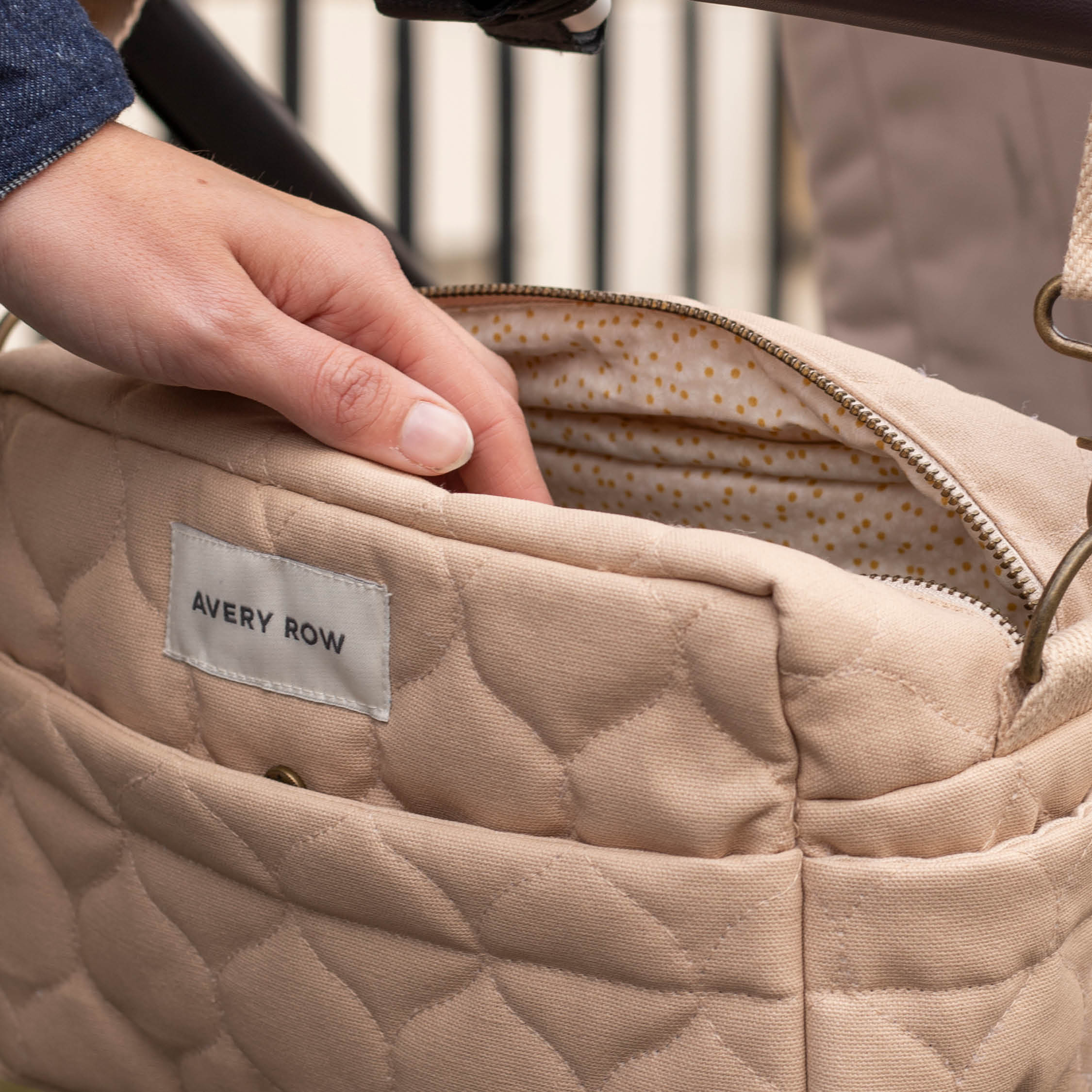 Quilted Cotton Pram Organiser Cross-Body Bag (Natural) - Image 5