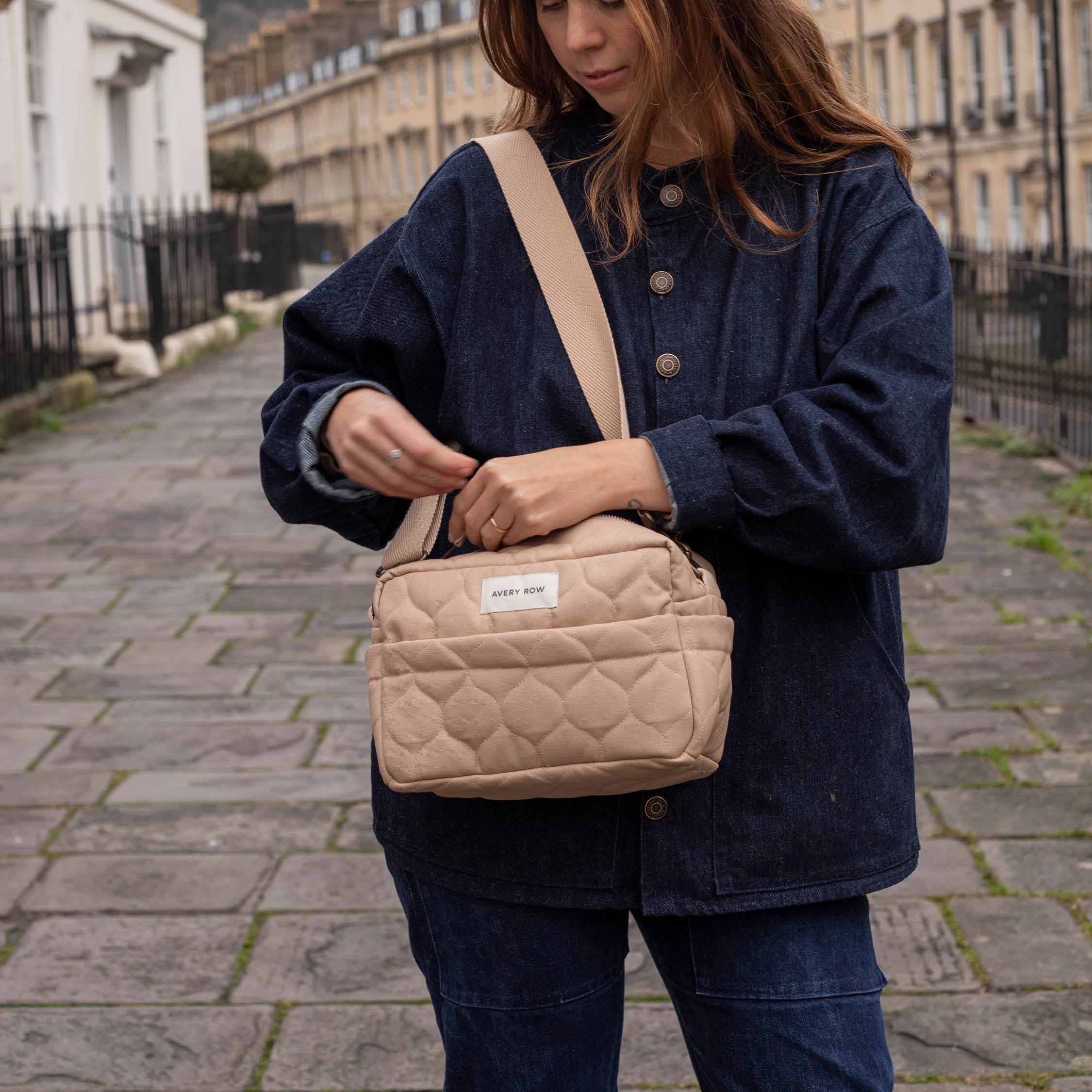 Quilted Cotton Pram Organiser Cross-Body Bag (Natural) - Image 7