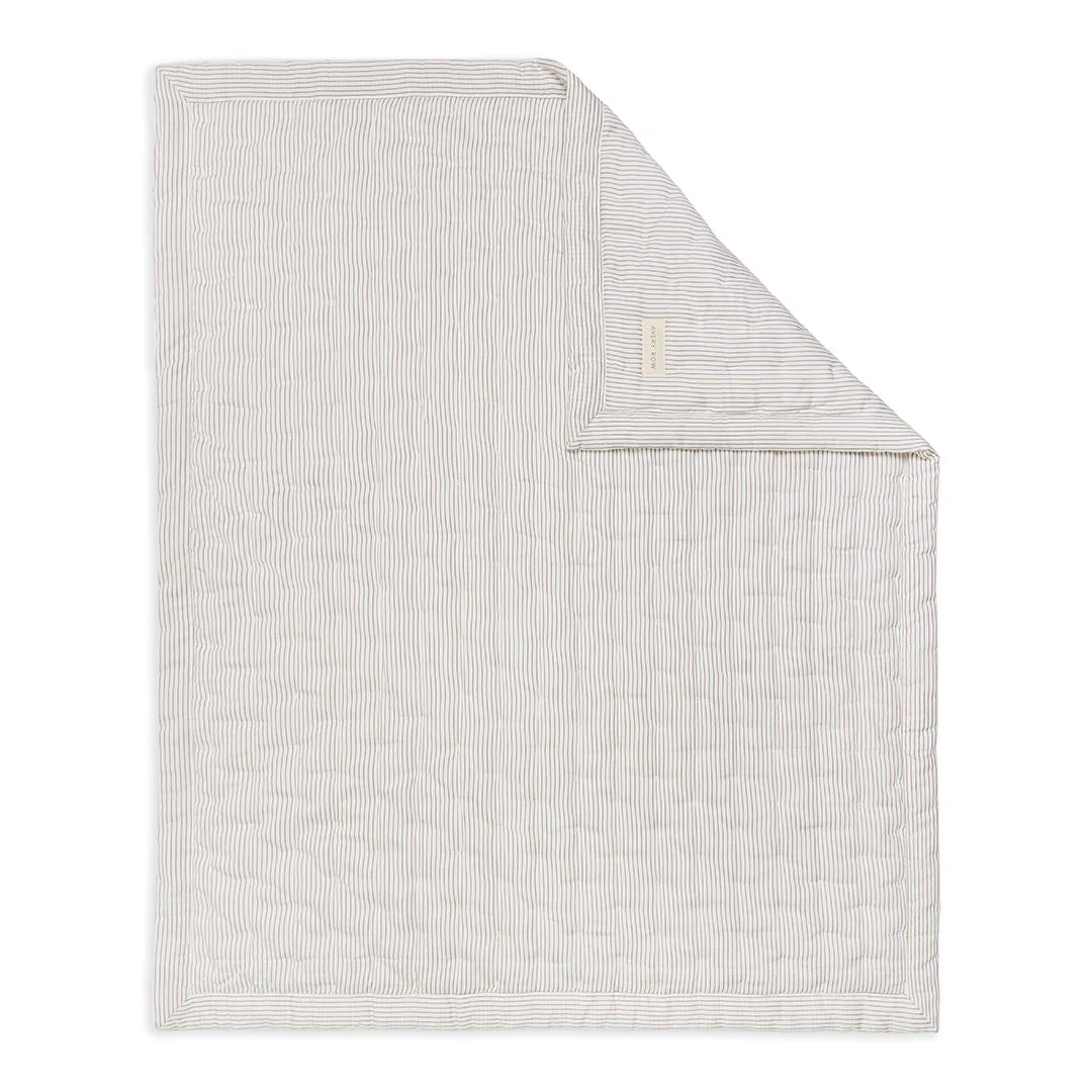 Woven Quilted Cot & Single Bedspread (Natural Stripe) - Image 2