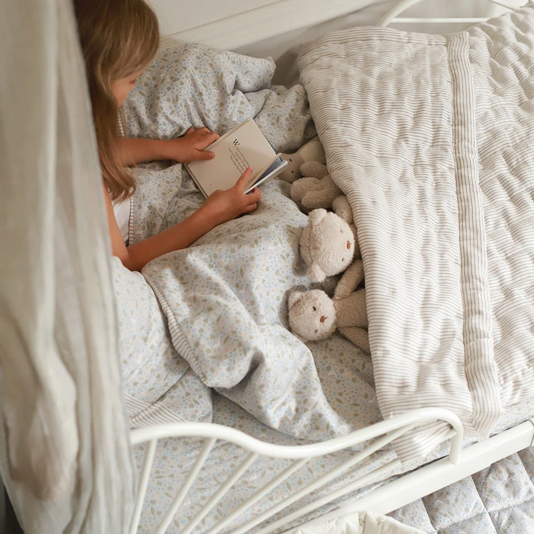 Woven Quilted Cot & Single Bedspread (Natural Stripe) - Image 4