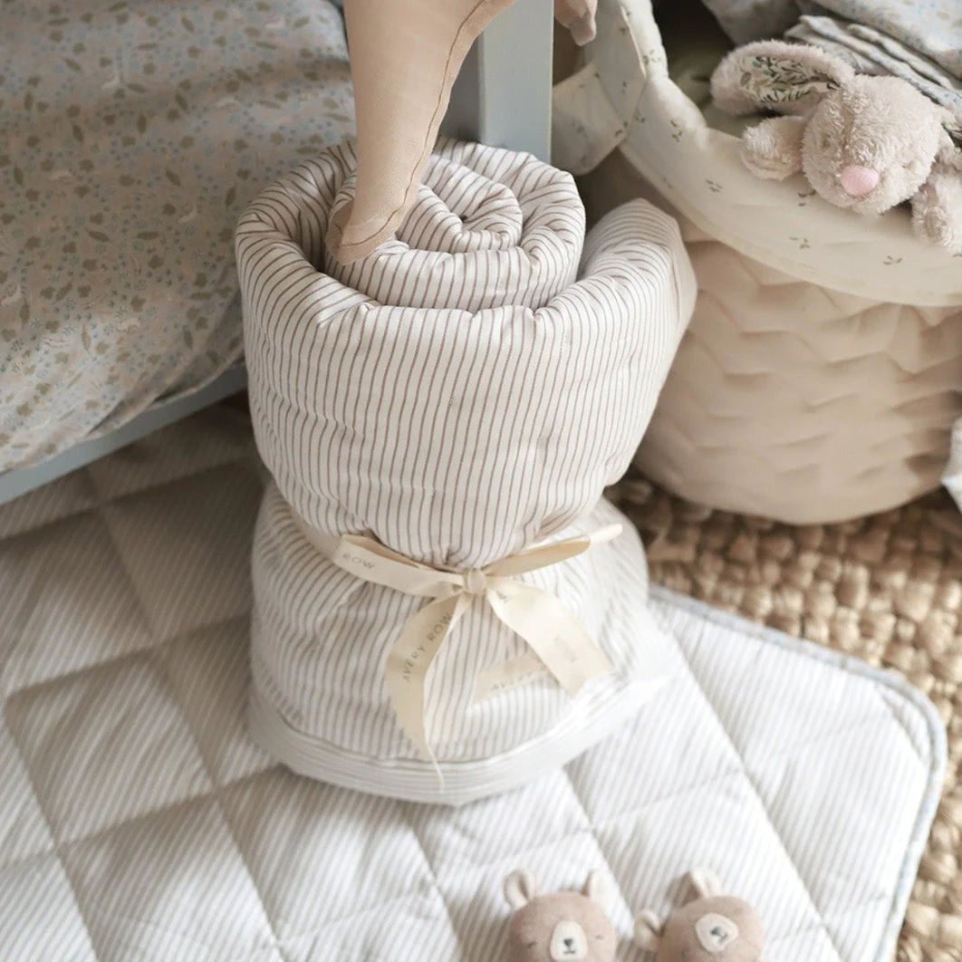 Woven Quilted Cot & Single Bedspread (Natural Stripe) - Image 5