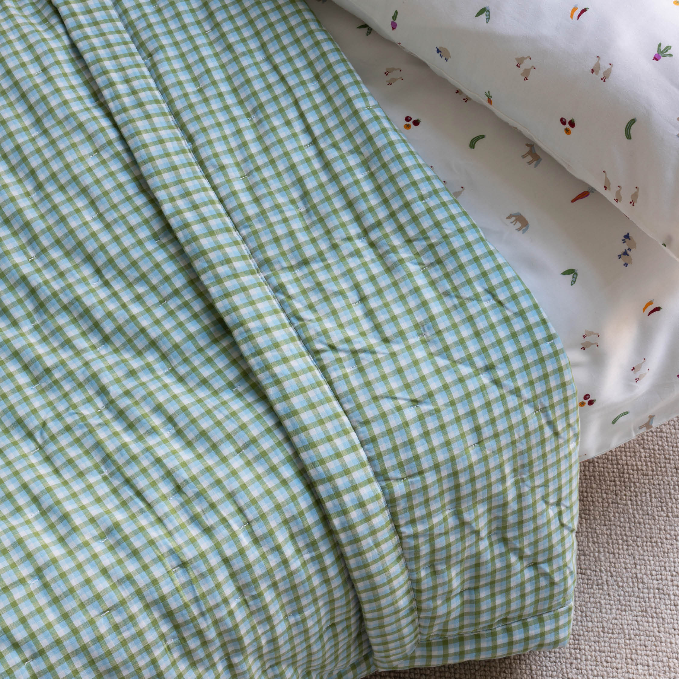 Woven Quilted Cot Bedspread (Greenhouse Gingham) - Image 2