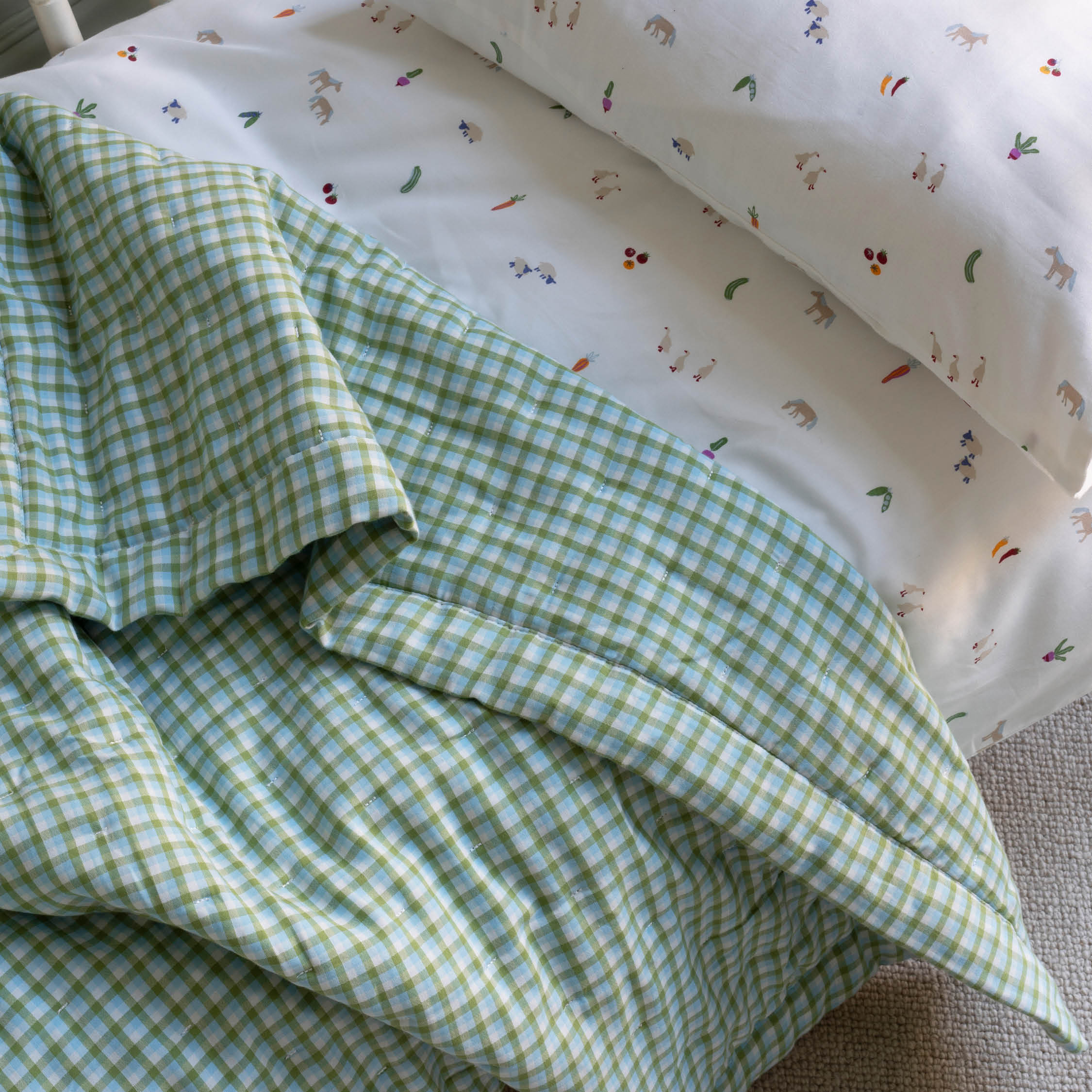 Woven Quilted Cot Bedspread (Greenhouse Gingham) - Image 4