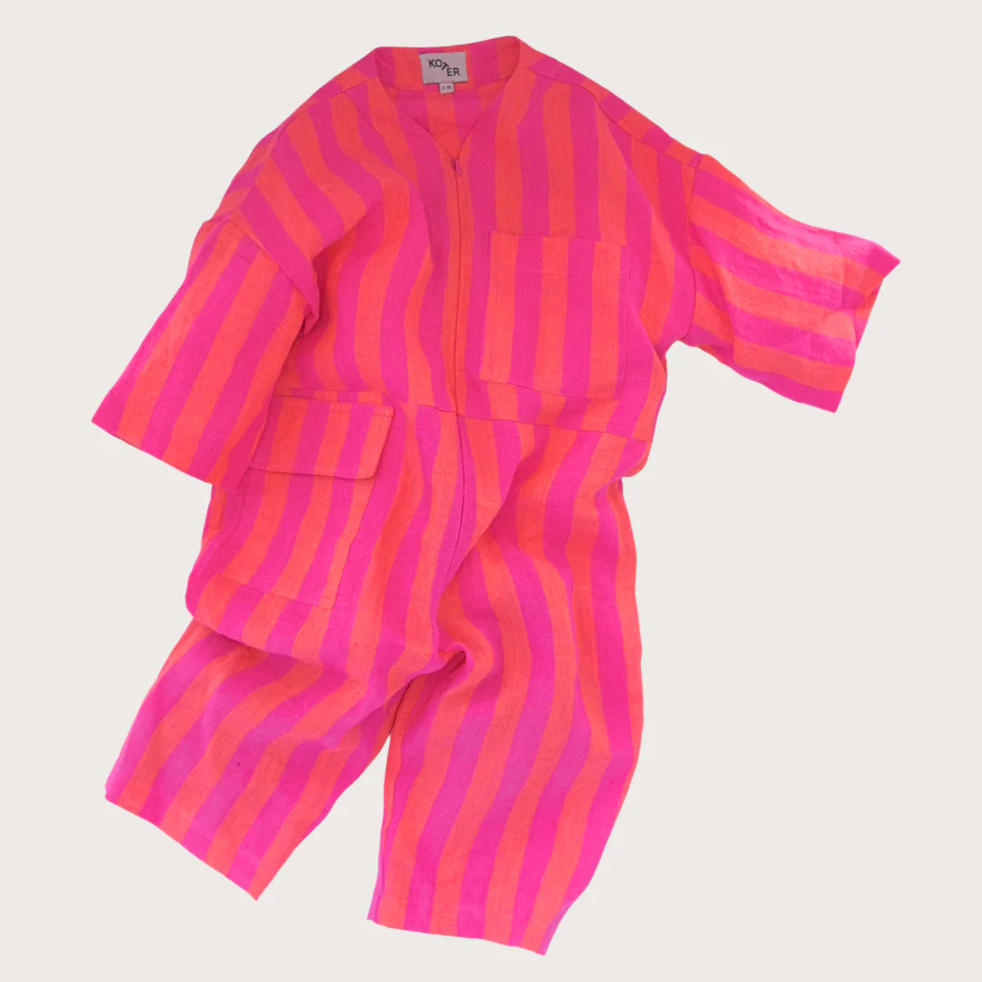 Rae Linen Striped Overall All in One (Orange/Pink)