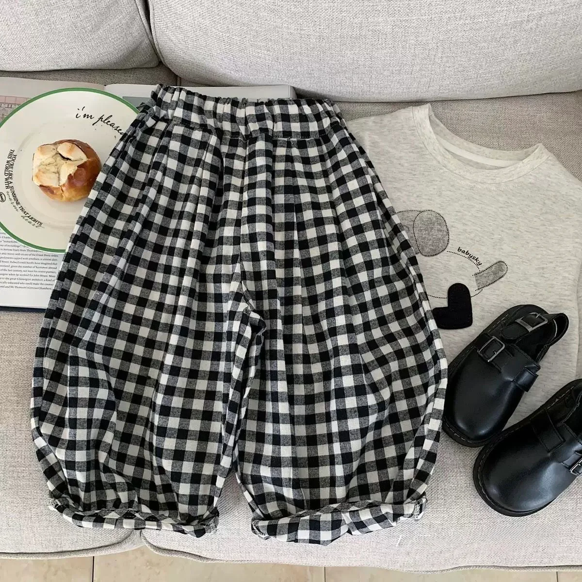 Raea Gingham Check Balloon Unisex Pants