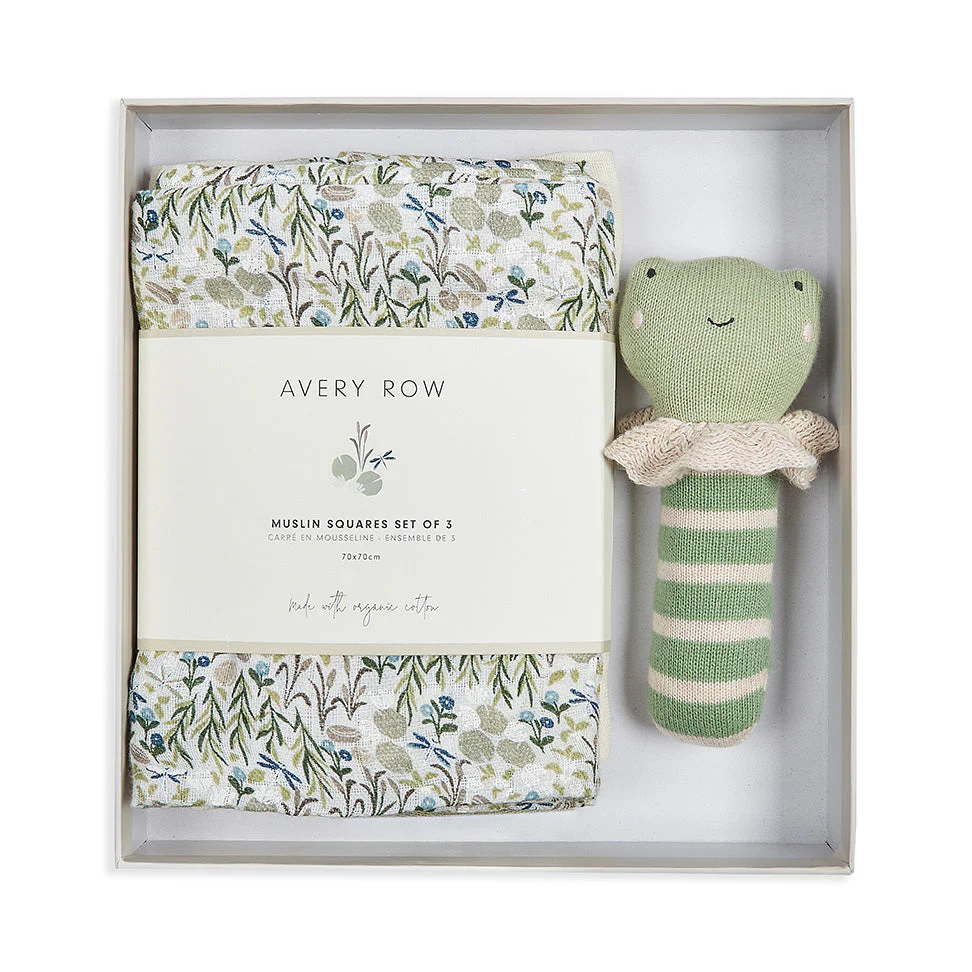 Rattle & Organic Cotton Muslin New Baby Gift Set (Riverbank) - Image 4