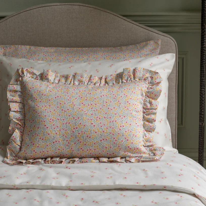 Rectangle Linen Embroidered Frill Cushion (Wildflower Garden) - Image 2