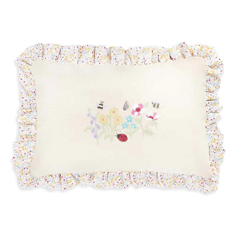 Rectangle Linen Embroidered Frill Cushion (Wildflower Garden) - Image 3