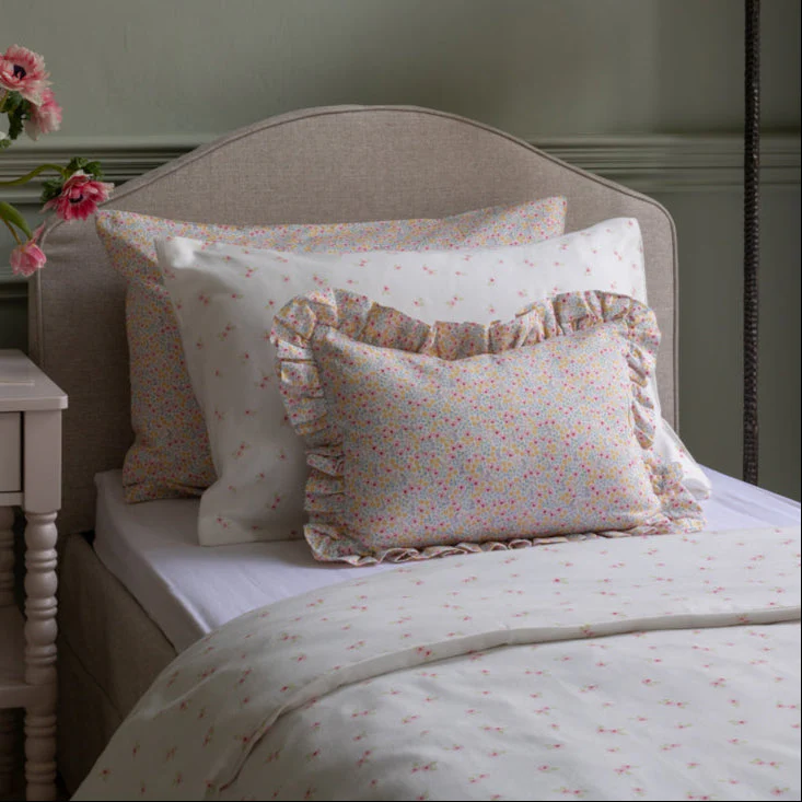Rectangle Linen Embroidered Frill Cushion (Wildflower Garden) - Image 6