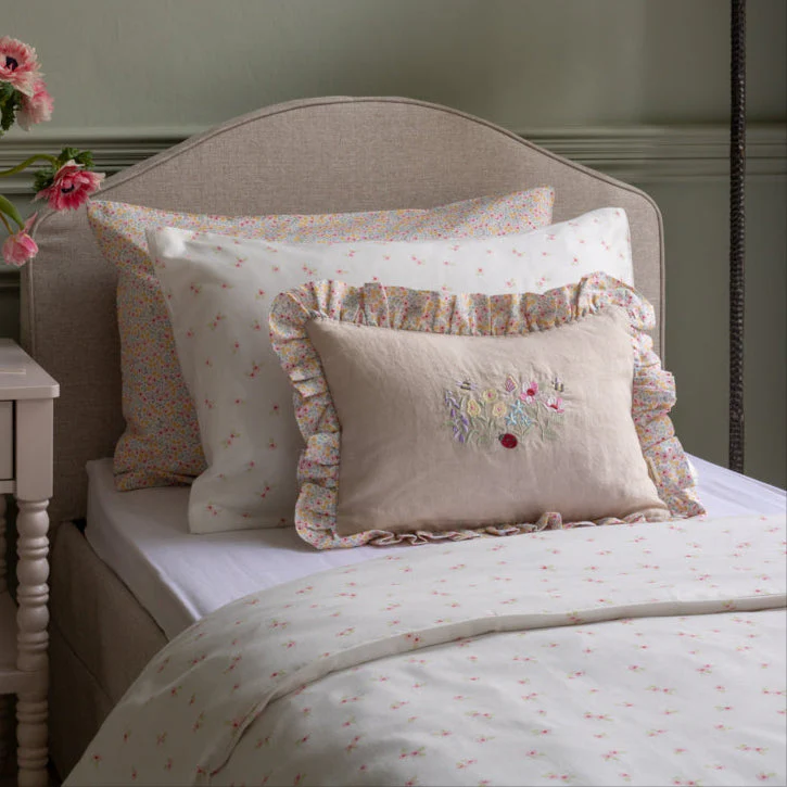 Rectangle Linen Embroidered Frill Cushion (Wildflower Garden) - Image 7