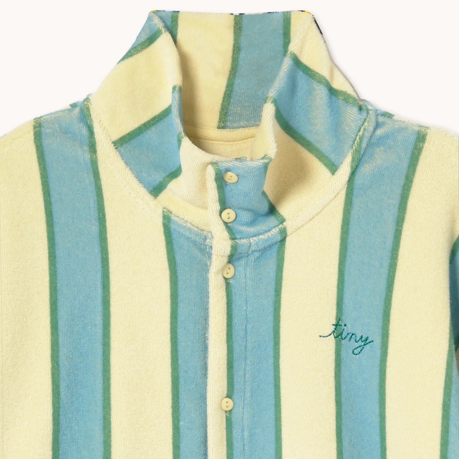 Retro Stripes Towelling Mock Neck Cotton Sweatshirt (Dusty Yellow) - Image 4