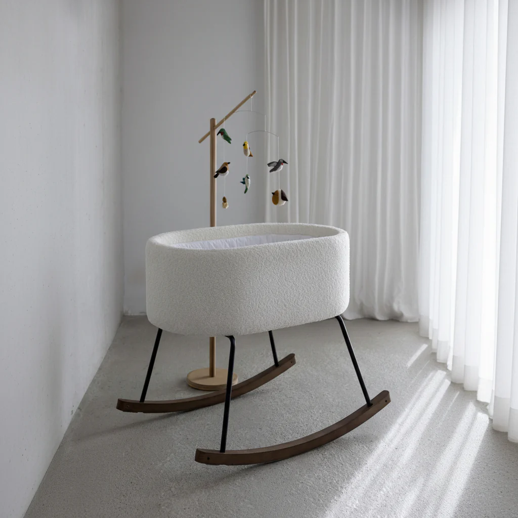 Rocking Cradle De Luxe Baby Crib (Boucle Cream)