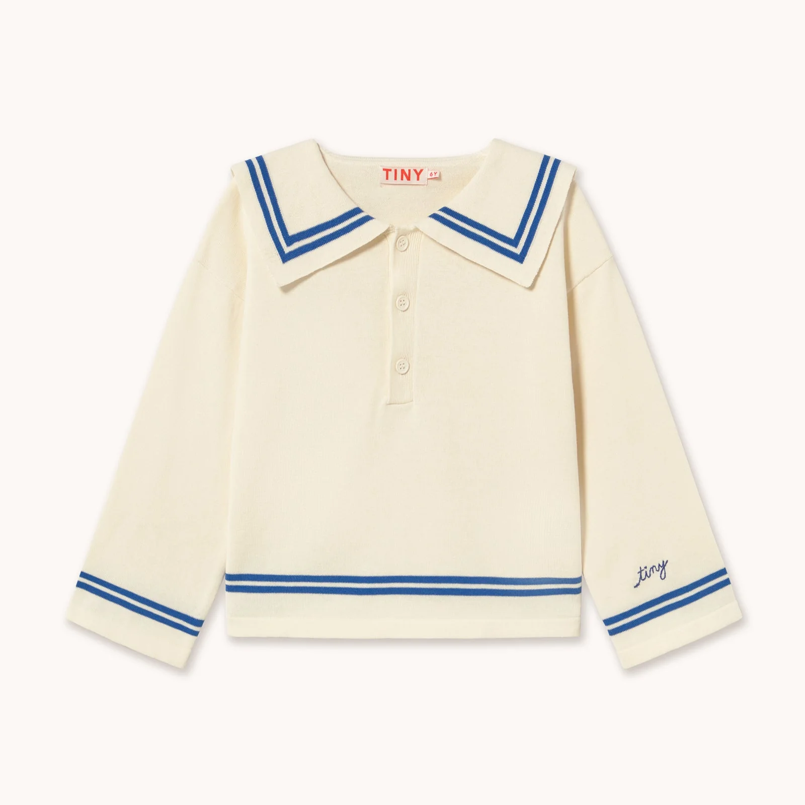 Sailor Collar Striped Cotton Cardigan (Off-White) - Image 3