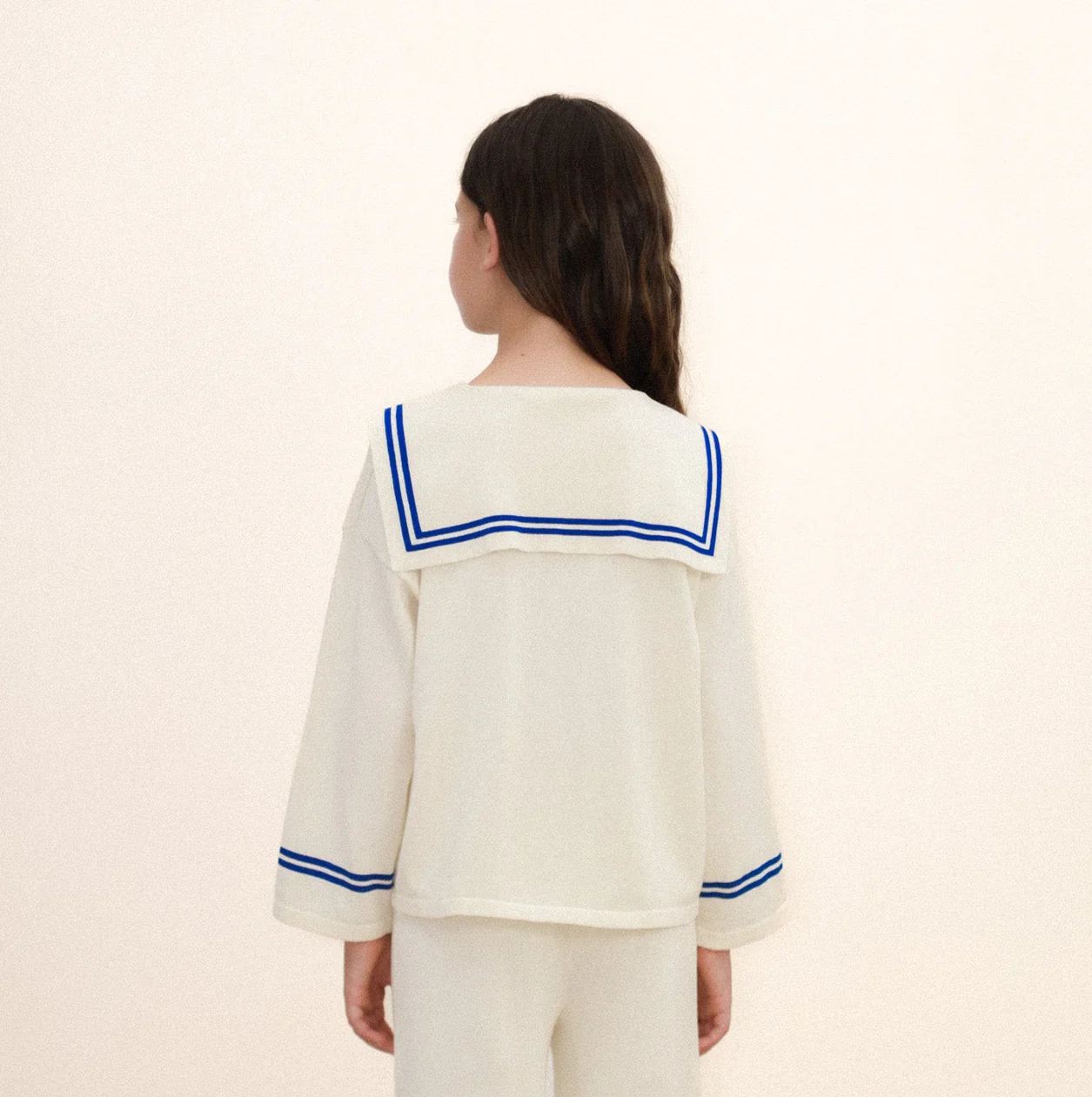 Sailor Collar Striped Cotton Cardigan (Off-White) - Image 7