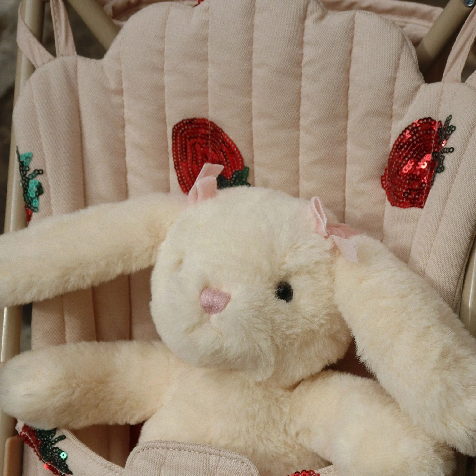 Tulle Strawberry Sequin Cotton Quilted Dolls Stroller - Image 2