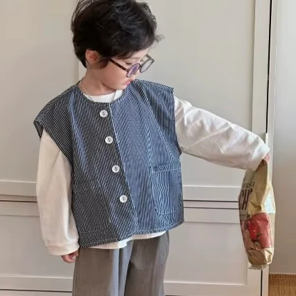 Serafi Stripe Gilet Button Vest - Image 3