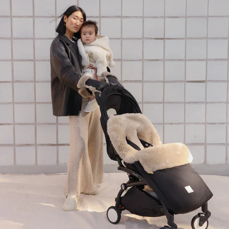 Sheepskin Universal Fixed Harness Buggy Puffmuff (Noir + Toast) - Image 12