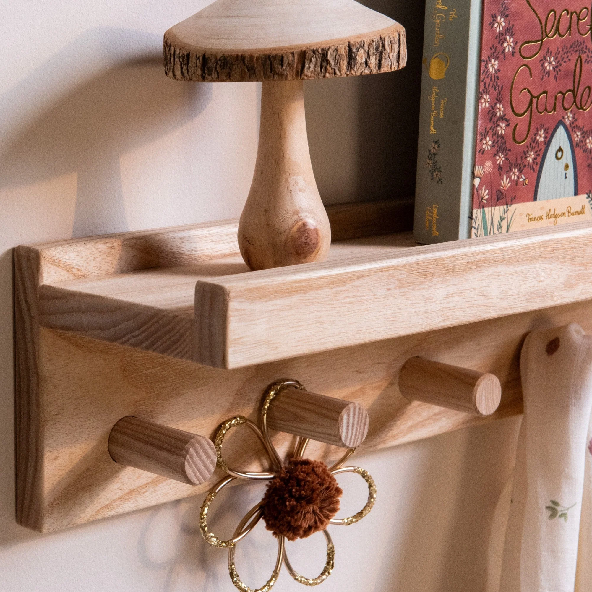 Signature Wall Mounted Shelf With Pegs (Solid Ash) - Image 3