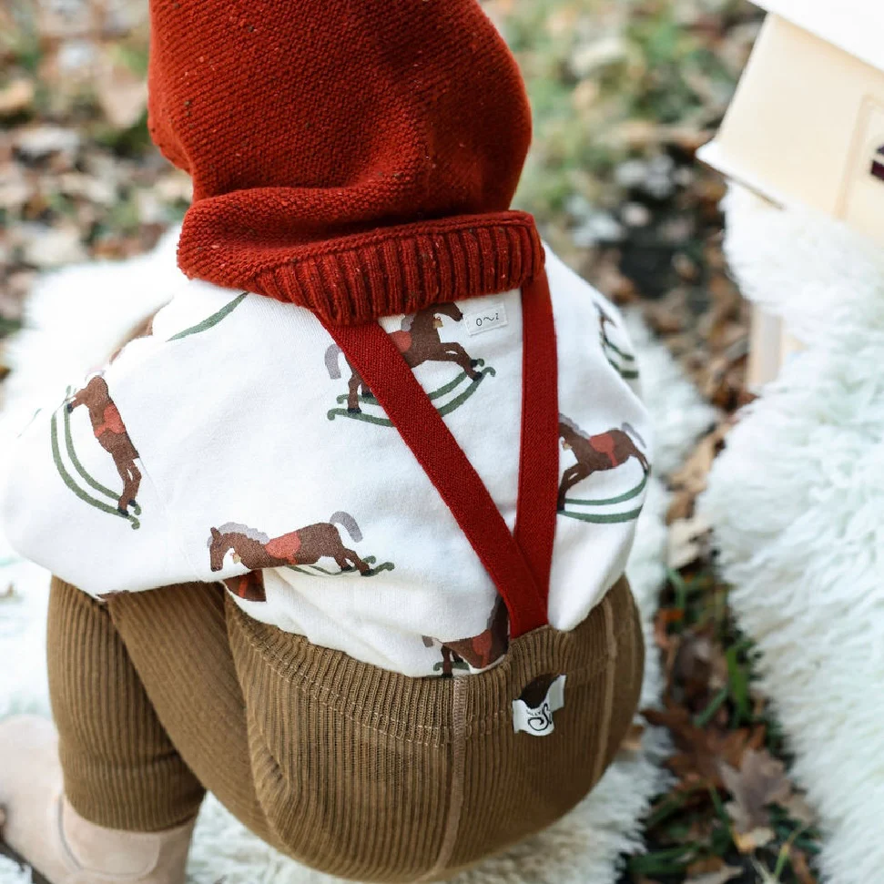 Silly Silas Footless Festive Tights with Braces (Acorn Brown + Maple Leaf) - Image 5