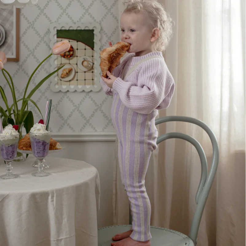 Silly Silas Footless Cotton Tights with Braces (Lavender + Cream Striped) - Image 2