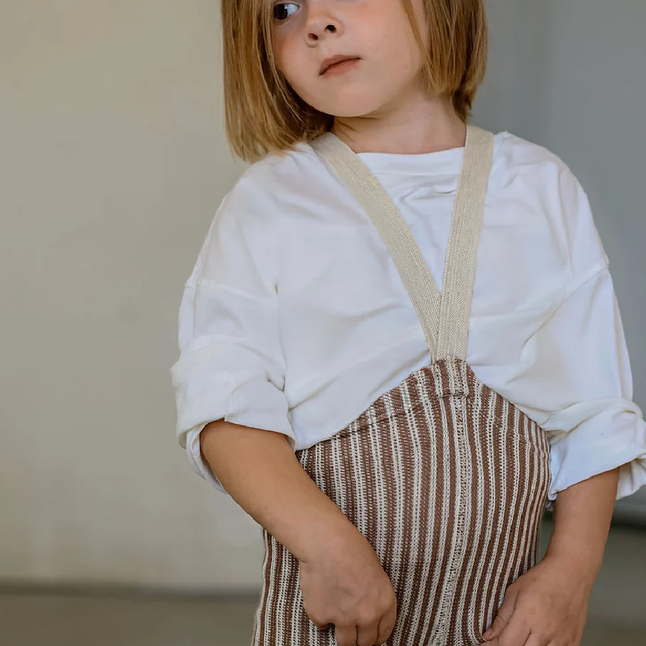 Silly Silas Footless Cotton Tights with Braces (Granola + Cream Striped) - Image 3