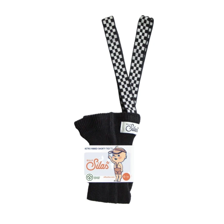 Silly Silas Unisex Shorty Rib Tights with Braces (Black Check) - Image 6
