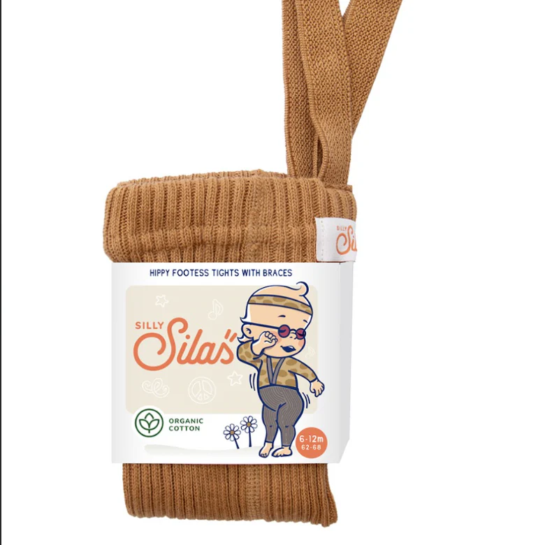 Silly Silas Footless Hippy Wide Rib Unisex Tights with Braces (Amber) - Image 8