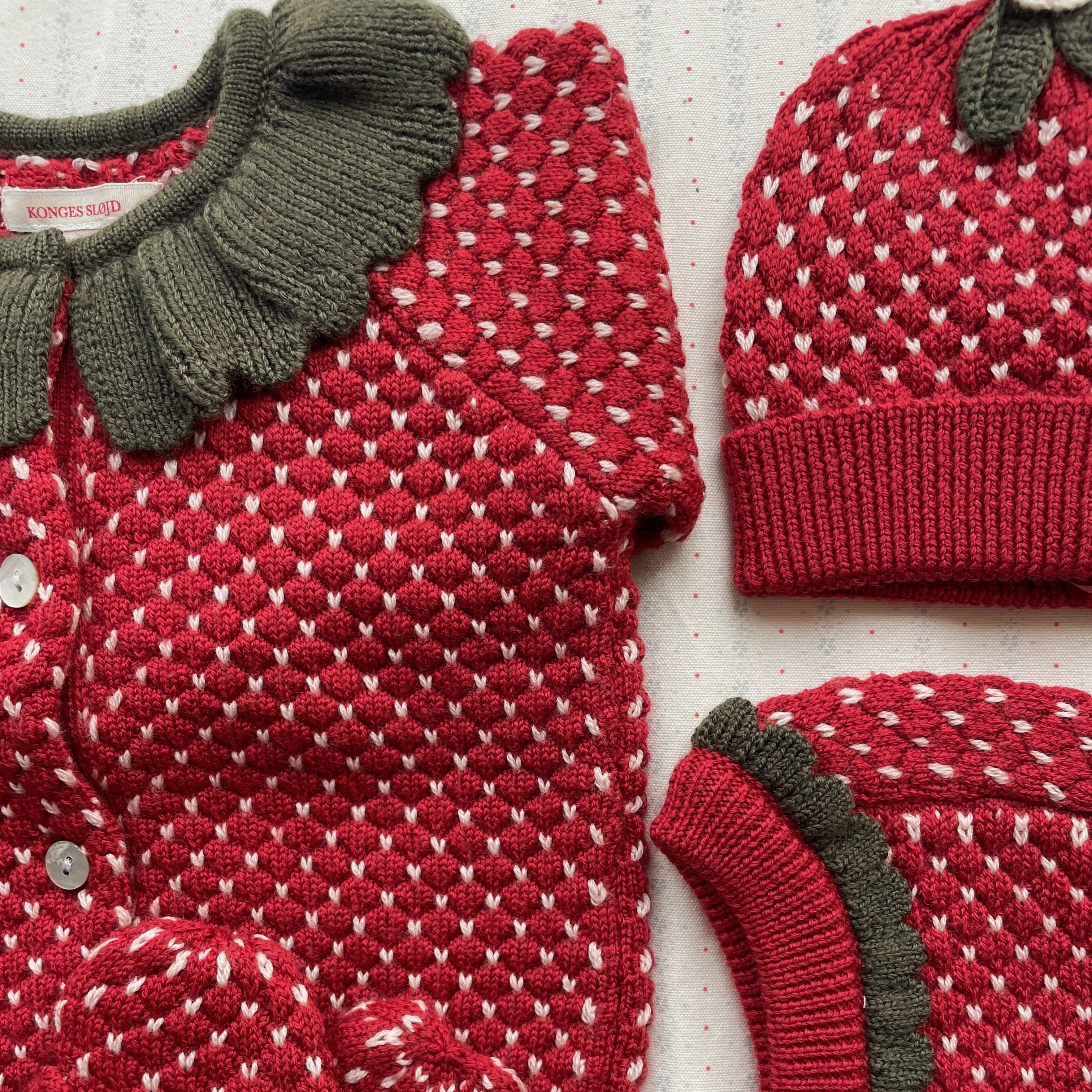 Strawberry Frill Wool Cardigan (Barbados Cherry) - Image 2