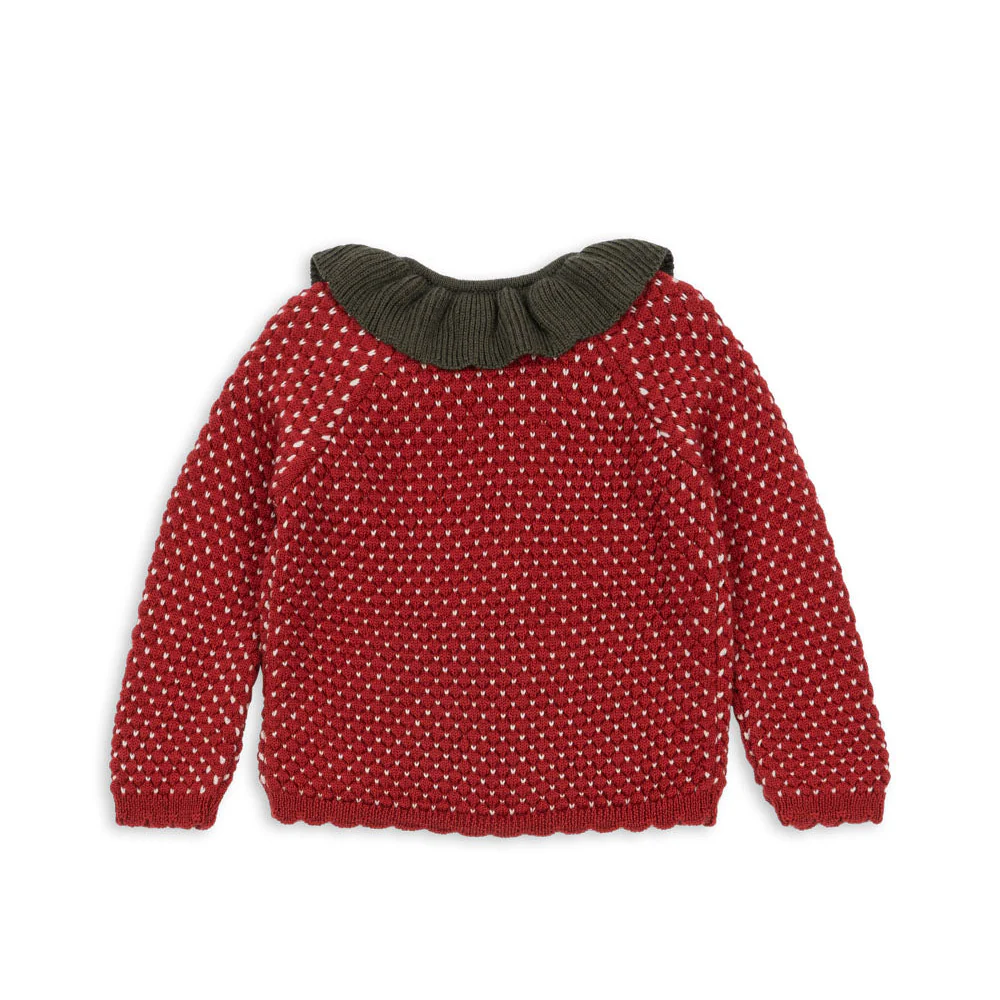 Strawberry Frill Wool Cardigan (Barbados Cherry) - Image 3