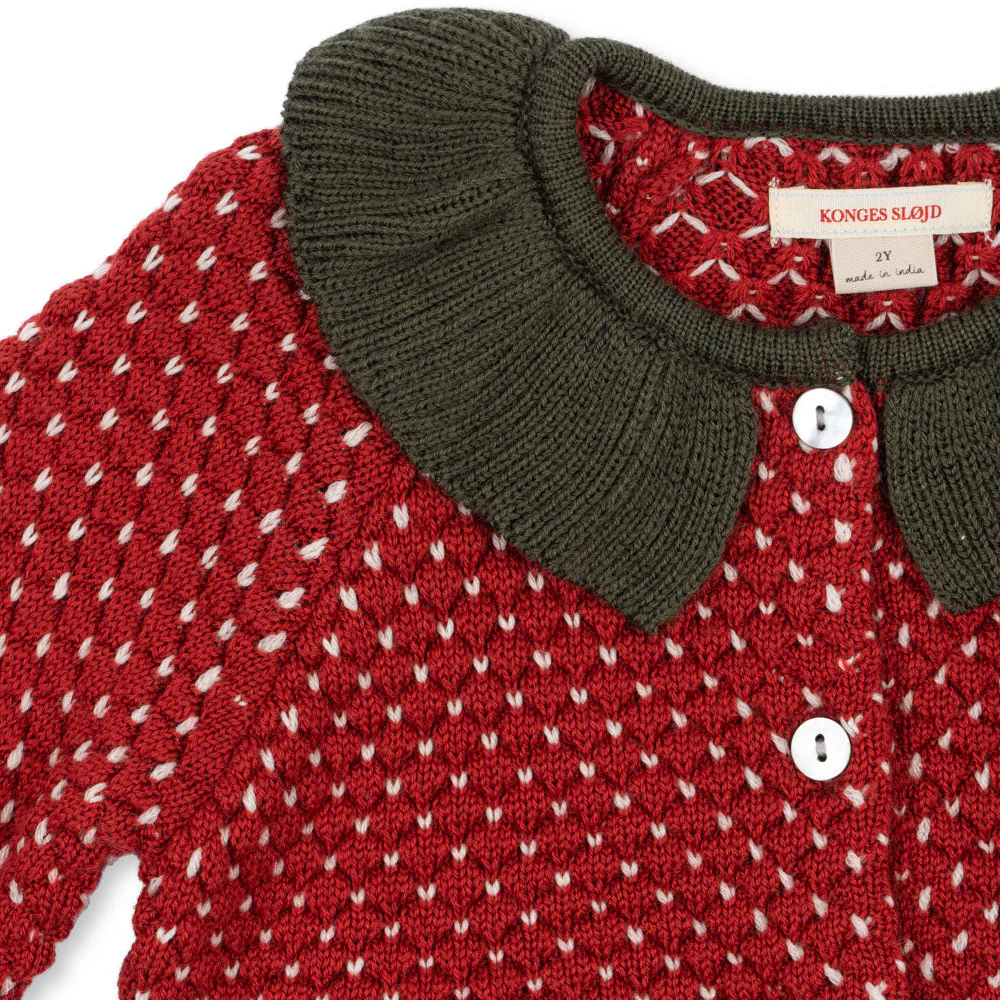 Strawberry Frill Wool Cardigan (Barbados Cherry) - Image 4