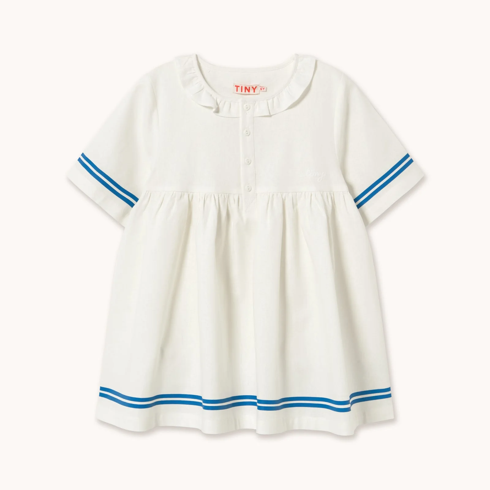 Stripes Frilled Cotton Dress (Off-White) - Image 3