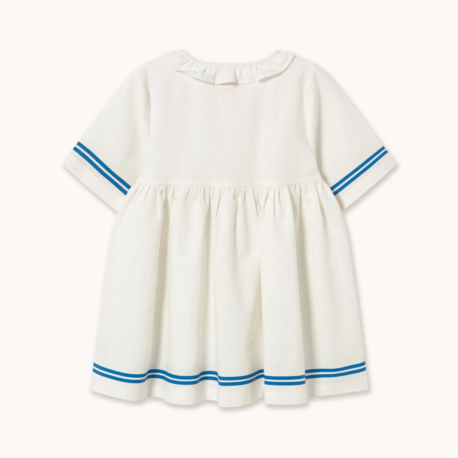 Stripes Frilled Cotton Dress (Off-White) - Image 4