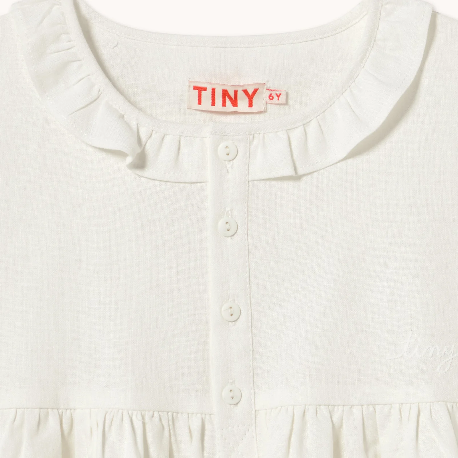 Stripes Frilled Cotton Dress (Off-White) - Image 5