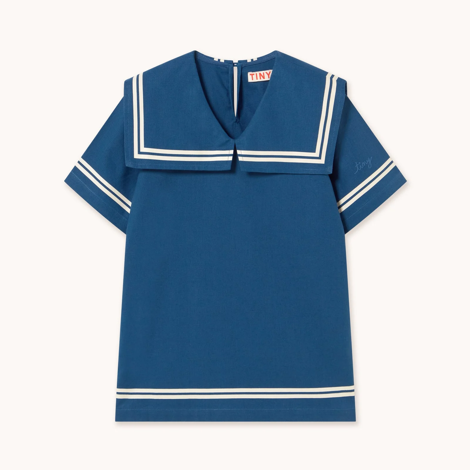 Stripes Sailor Collared Cotton Dress (Light Navy) - Image 2