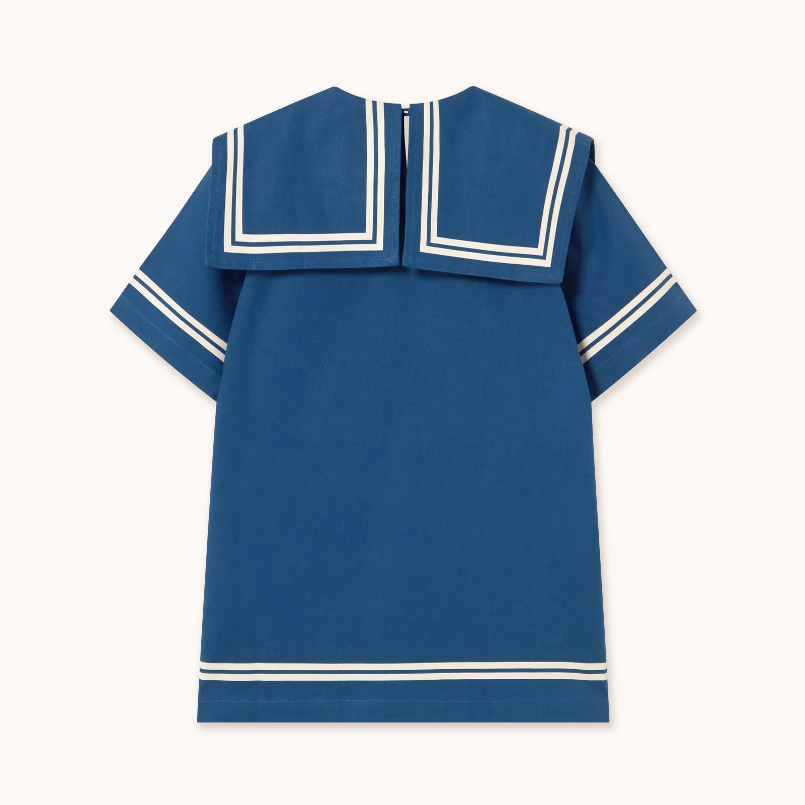 Stripes Sailor Collared Cotton Dress (Light Navy) - Image 6