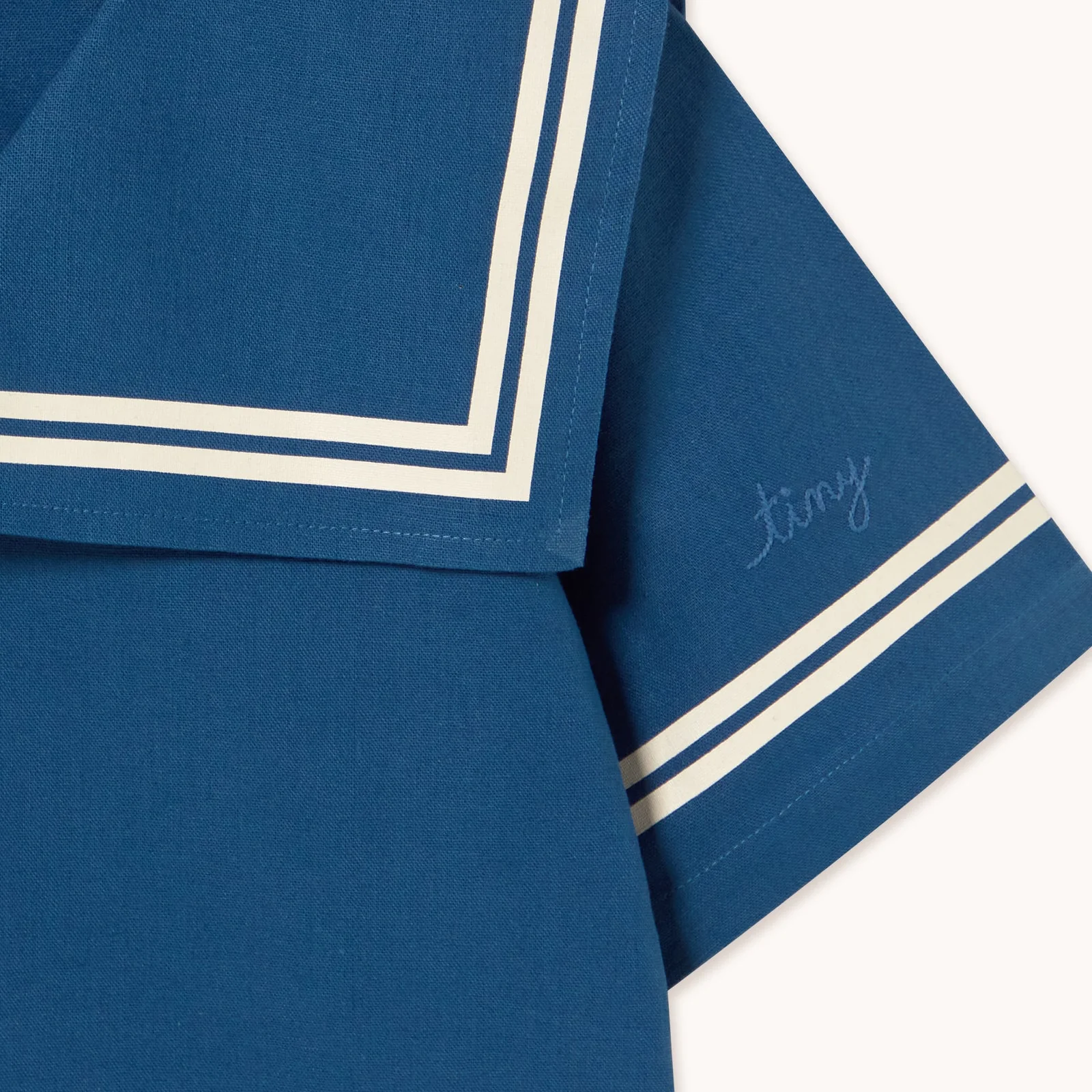 Stripes Sailor Collared Cotton Dress (Light Navy) - Image 8