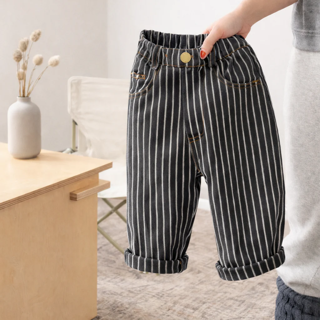 Suki Stripe Straight Wide Denim Jeans (Monochrome) - Image 8