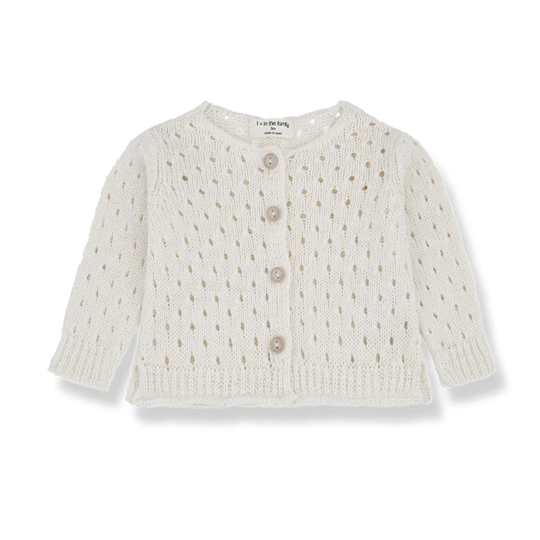 Telma Button Up Cotton Linen Pointelle Cardigan (Off-White) - Image 2