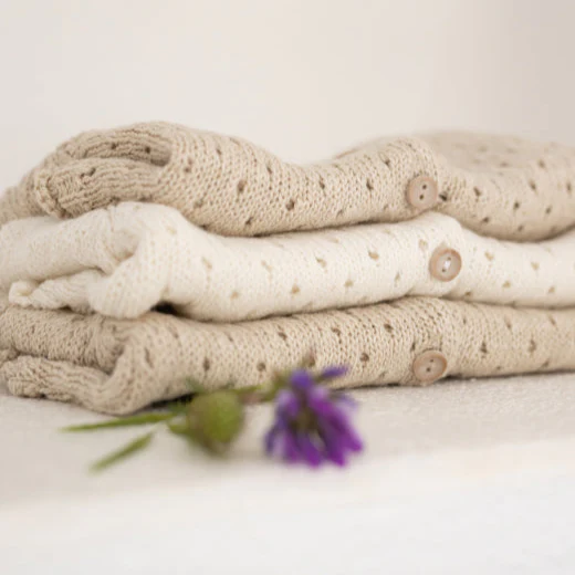 Telma Button Up Cotton Linen Pointelle Cardigan (Off-White) - Image 3