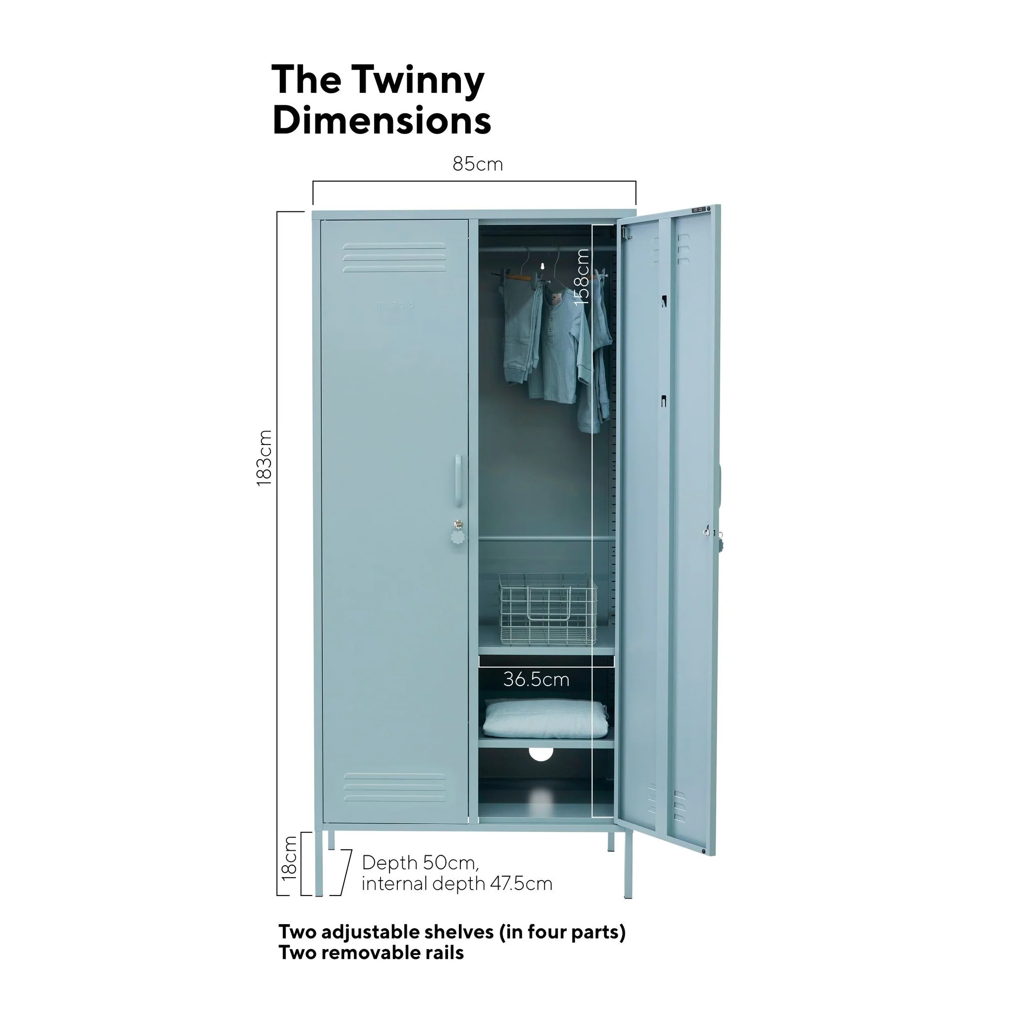 The Twinny Double Door Locker Wardrobe (Ocean) - Image 7