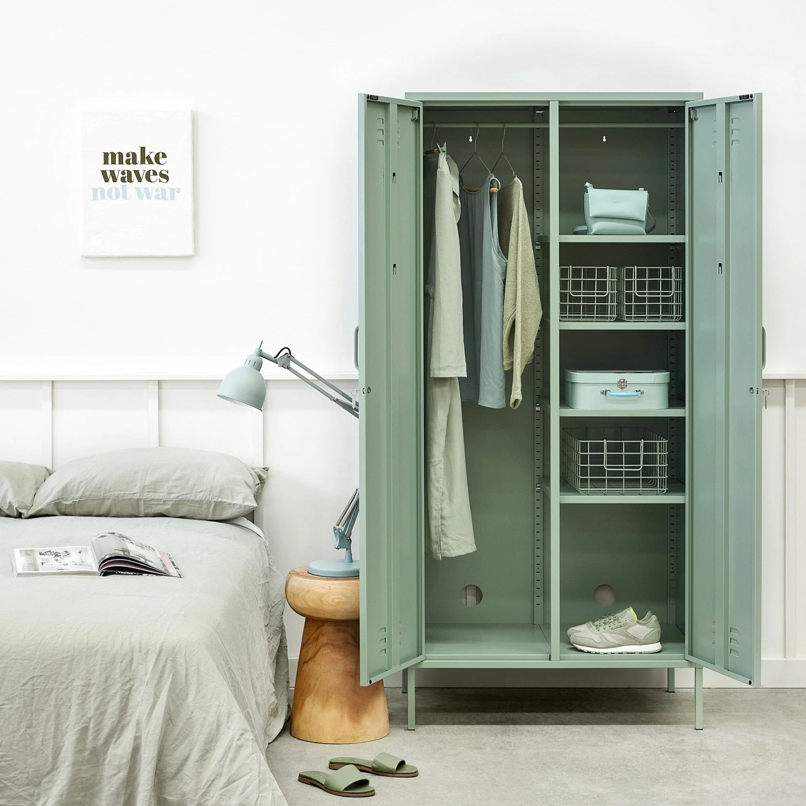 The Twinny Double Door Locker Wardrobe (Sage) - Image 2