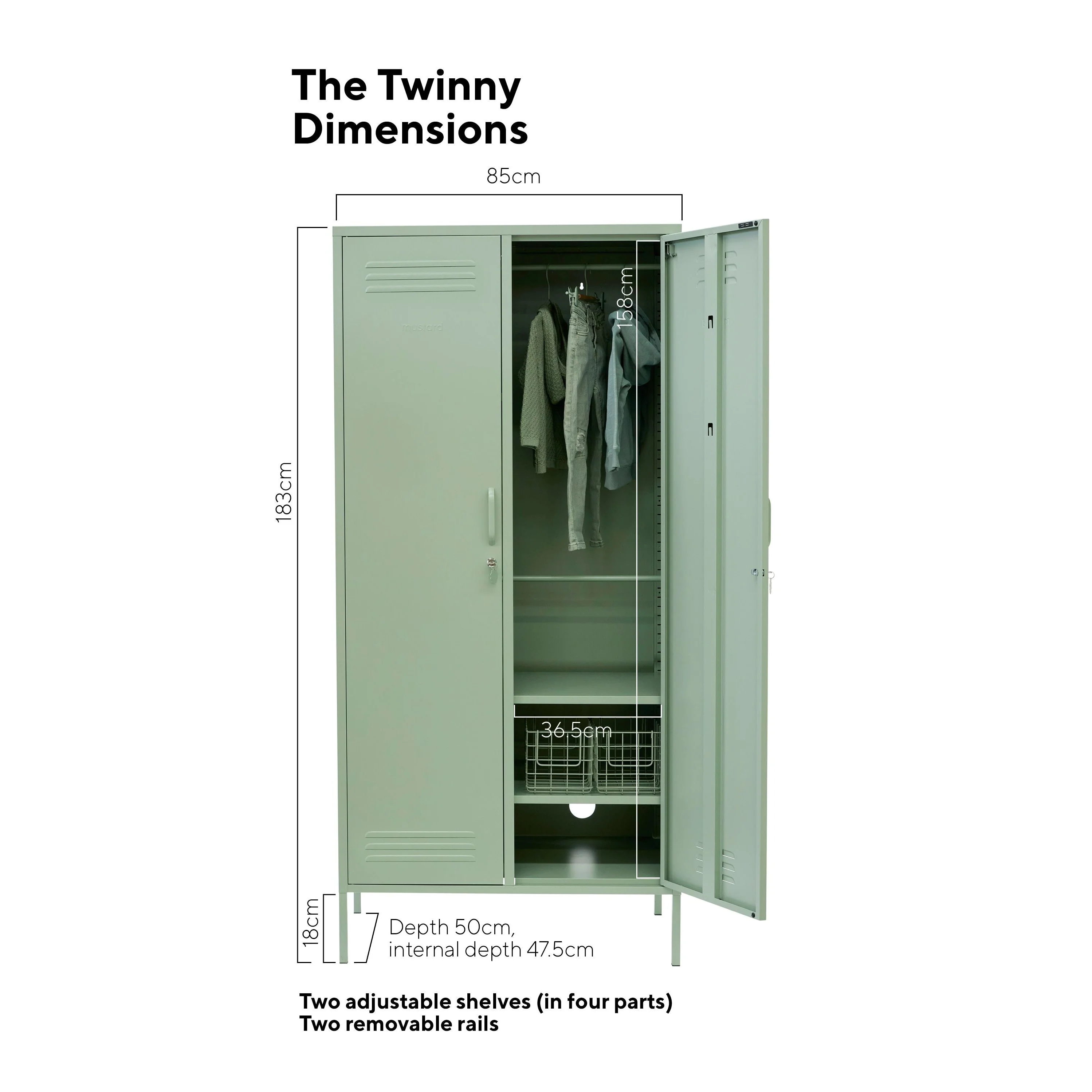 The Twinny Double Door Locker Wardrobe (Sage) - Image 6