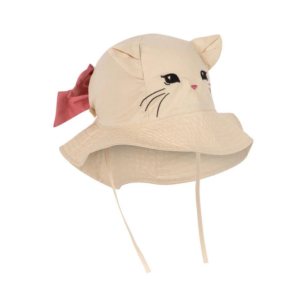 Verbena Bow Kitty Cotton Sunhat with Ties (Creme Brulee) - Image 3