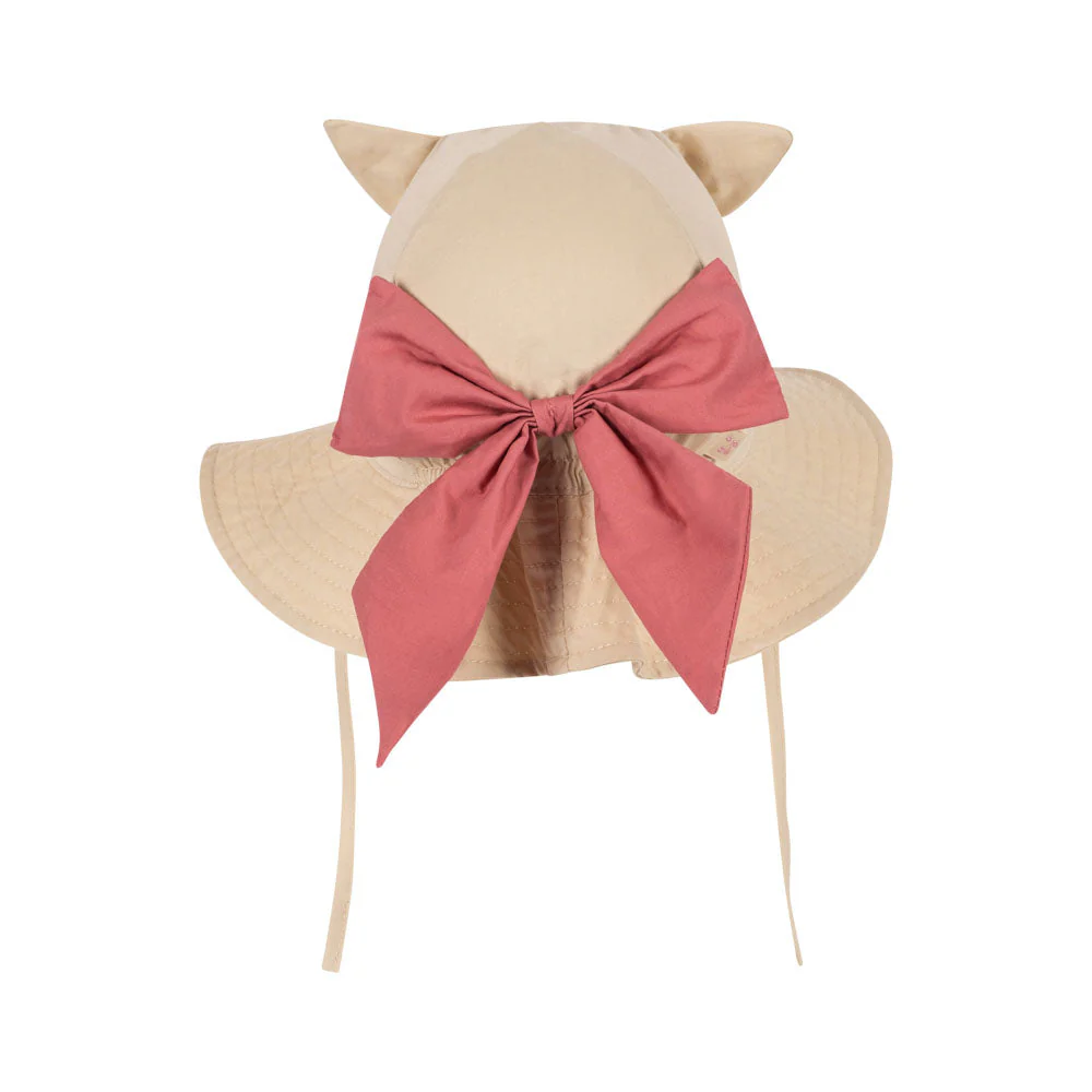Verbena Bow Kitty Cotton Sunhat with Ties (Creme Brulee) - Image 4