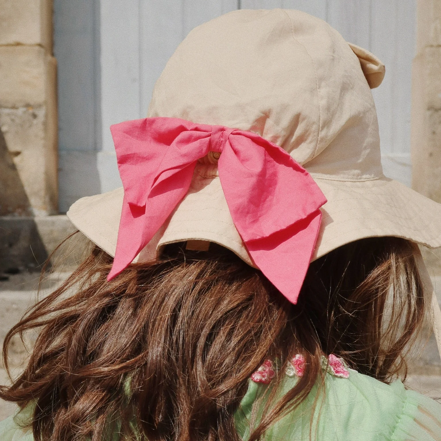Verbena Bow Kitty Cotton Sunhat with Ties (Creme Brulee) - Image 5