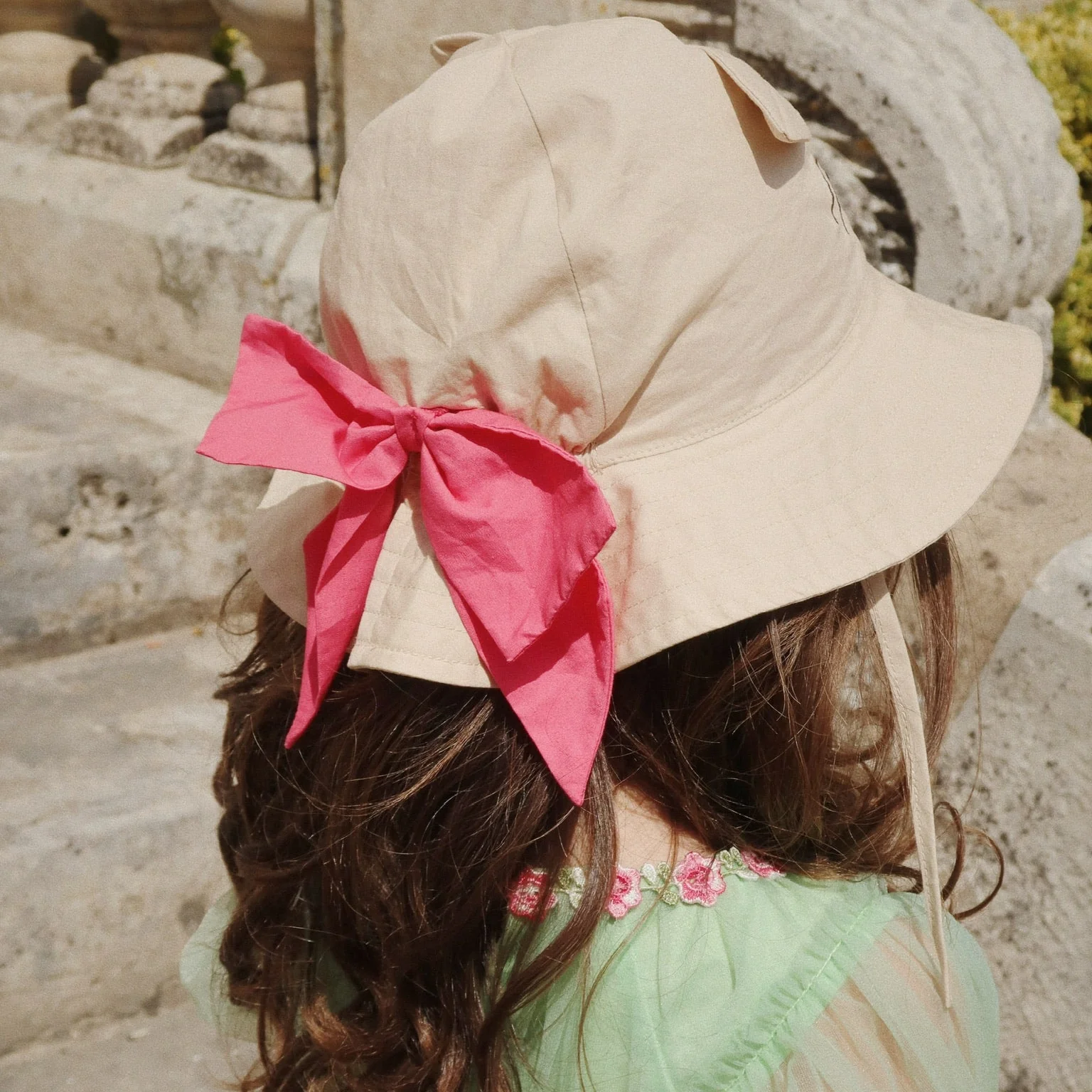 Verbena Bow Kitty Cotton Sunhat with Ties (Creme Brulee) - Image 7
